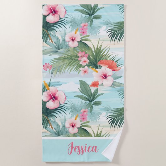 Niedliches Florals Tropical Beach Summer Pattern Strandtuch (Vorderseite)