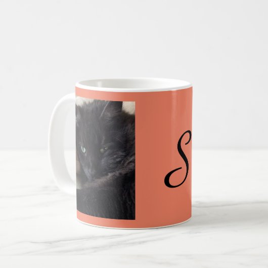 Niedliches Fluffy Black Cat Foto Personalisiert Kaffeetasse (Vorderseite Links)