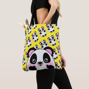 Niedliches Fluffy Panda Tier mit süßen Daumen hoch Tasche