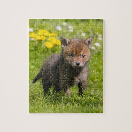 Niedliches Fluffy Red Fox Cub Wild Baby Animal Gam Puzzle (Vertikal)