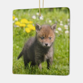 Niedliches Fluffy Red Fox Cub Wild Baby Foto Porze Keramikornament (Links)