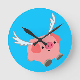 Niedliches Flügelfleisch Cartoon Pig Runde Wanduhr