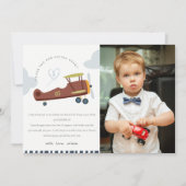 Niedliches Flugzeug Cloud Heart Kinder Foto Geburt Dankeskarte (Vorderseite)