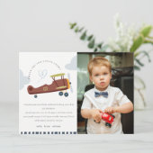 Niedliches Flugzeug Cloud Heart Kinder Foto Geburt Dankeskarte (Stehend Vorderseite)