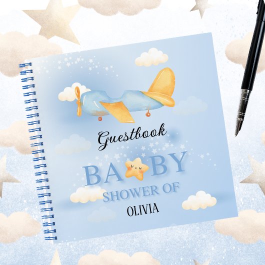 Niedliches Flugzeug, Wolken & Sterne, Baby Showboo Notizblock