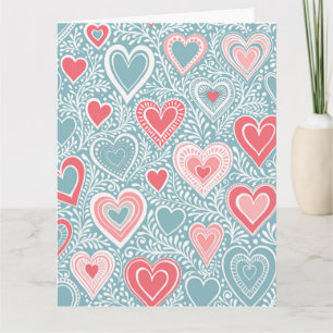 Niedliches Folk Floral Heart Dusty Blue Pink Babyd Karte