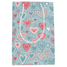 Niedliches Folk Floral Heart Dusty Blue Pink Babyd Mittlere Geschenktüte
