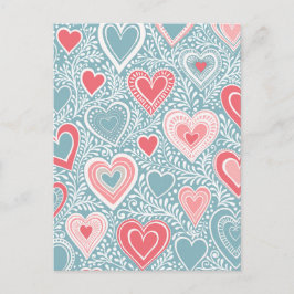 Niedliches Folk Floral Heart Dusty Blue Pink Babyd Postkarte