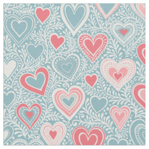 Niedliches Folk Floral Heart Dusty Blue Pink Babyd Stoff