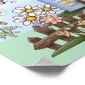 Niedliches Folklorehaus und Picketzaun Kunst Poster (Ecke)