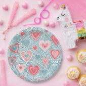 Niedliches Folkloreherz Dusty Blue Blush Pink Girl Pappteller (Party)