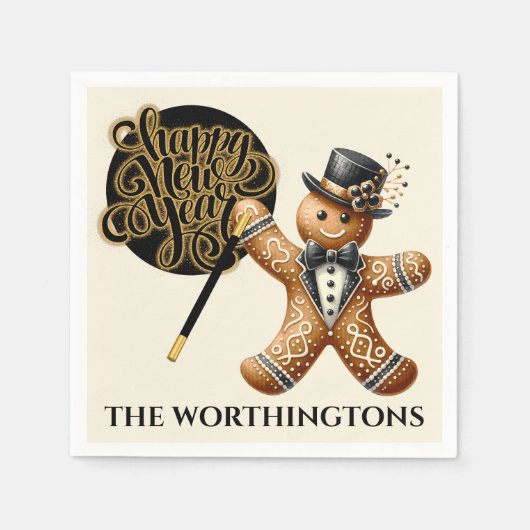 Niedliches Förmliches Lebkuchen Mann Neujahr Serviette (Vorderseite)