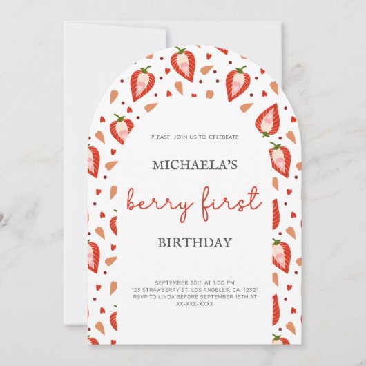 Niedliches Foto Berry First Birthday Arch Einladung (Vorderseite)