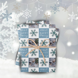 Niedliches Foto Blue Snowflakes Weihnachten Geschenkpapier Set