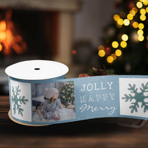 Niedliches Foto Blue Snowflakes Weihnachten Satinband