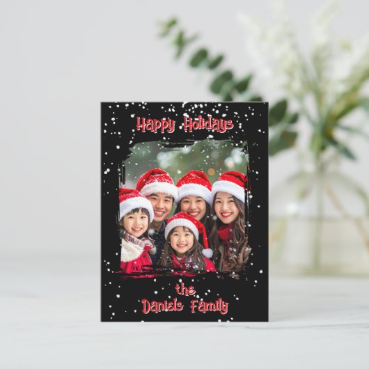 Niedliches Foto der Weihnachtsschneefamilie Postkarte (Stehend Vorderseite)