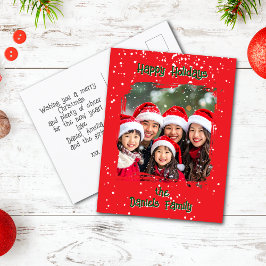 Niedliches Foto der Weihnachtsschneefamilie Postkarte