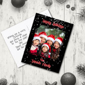 Niedliches Foto der Weihnachtsschneefamilie Postkarte