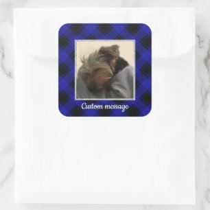Niedliches Foto Frame Pen Blau & Schwarz Kariert Quadratischer Aufkleber