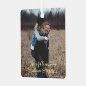 Niedliches Foto Frohe Weihnachten rustikal stilvol Ornament Aus Metall (Vorderseite links)