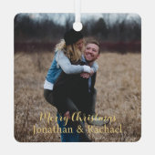 Niedliches Foto Frohe Weihnachten rustikal stilvol Ornament Aus Metall (Rückseite)