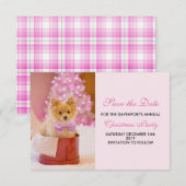 Niedliches Foto für Weihnachtshunde mit Rosa Bauch Save The Date (Vorne/Hinten)