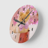 Niedliches Foto für Weihnachtshunde mit rosa Bow & Runde Wanduhr (Winkel)