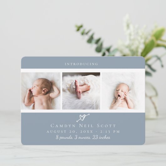 Niedliches Foto Herzstück Geburtsdatum Dankeskarte (Stehend Vorderseite)