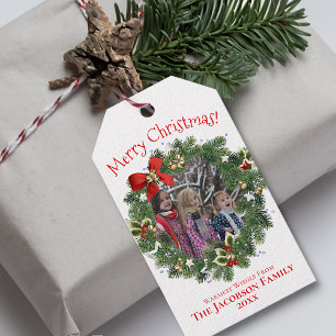 Niedliches Foto Kranken Rahmen Frohe Weihnachten Geschenkanhänger