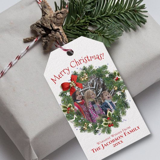 Niedliches Foto Kranken Rahmen Frohe Weihnachten Geschenkanhänger