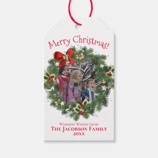 Niedliches Foto Kranken Rahmen Frohe Weihnachten Geschenkanhänger (Vorderseite)