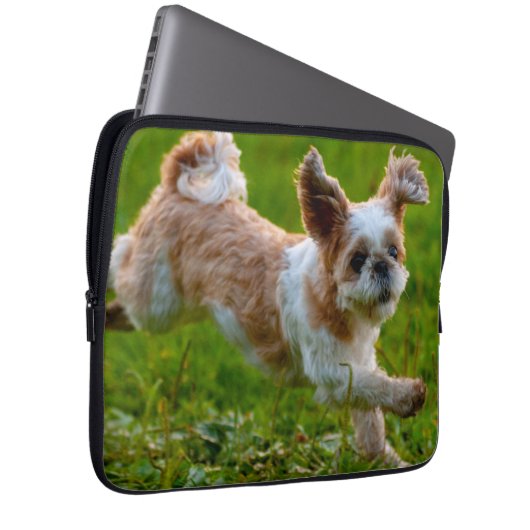 Niedliches Foto mit Shih Tzu Dog Laptopschutzhülle (Vorne Rechts)