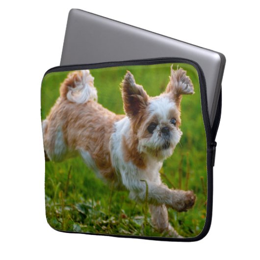 Niedliches Foto mit Shih Tzu Dog Laptopschutzhülle (Vorderseite Links)