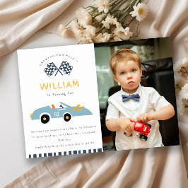 Niedliches Foto mit zwei schnellen Rennwagen 2. Ge Dankeskarte