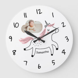 Niedliches Foto & Name Einhorn Kinderwandtüte Große Wanduhr