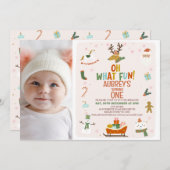 Niedliches Foto Oh, was Spaß Weihnachten 1. Geburt Einladung (Vorne/Hinten)