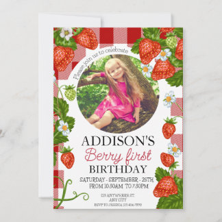 Niedliches Foto Red Blue Berry Sweet 1. Geburtstag Einladung