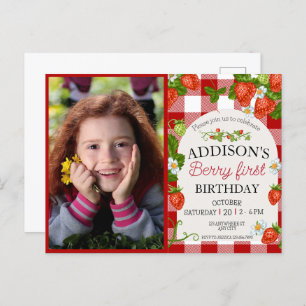 Niedliches Foto Red Blue Berry Sweet 1. Geburtstag Postkarte