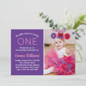 Niedliches Foto Rosa Lila Prinzessin Girl 1. Gebur Einladung (Stehend Vorderseite)