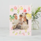 Niedliches Foto Rosa Weihnachtsfeiertag Feiertagskarte (Stehend Vorderseite)