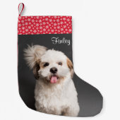 Niedliches Foto Rotes Weißes Schneeflocken Kleiner Weihnachtsstrumpf (Vorderseite)