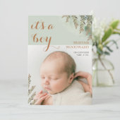 Niedliches Foto Sage Cocoa Junge Geburtsankündigun (Stehend Vorderseite)