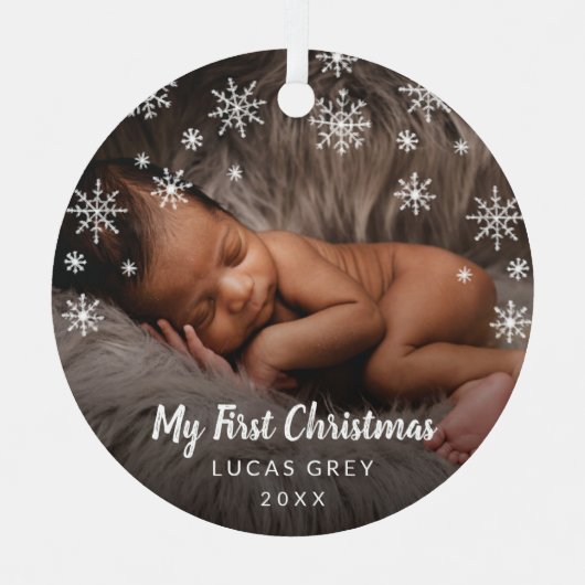 Niedliches Foto Snowflakes Baby Ornament Aus Metall (Vorderseite)