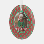 Niedliches Foto und grüne Weihnachtsbäume | Roter Ornament Aus Glas (Vorderseite links)