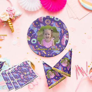 Niedliches Foto Unicorns, Donuts & Ice Creme Pappteller