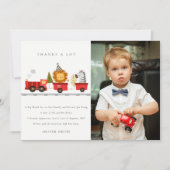 Niedliches Foto von Tierzügen aus Holz jedes Leben Dankeskarte (Vorderseite)