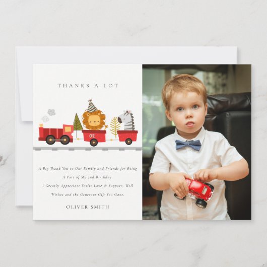 Niedliches Foto von Tierzügen aus Holz jedes Leben Dankeskarte (Vorderseite)