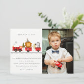 Niedliches Foto von Tierzügen aus Holz jedes Leben Dankeskarte (Stehend Vorderseite)