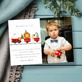 Niedliches Foto von Tierzügen aus Holz jedes Leben Dankeskarte