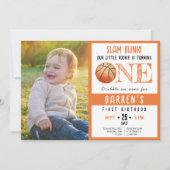Niedliches Foto Wasserfarbe Basketball 1. Geburtst Einladung (Vorderseite)